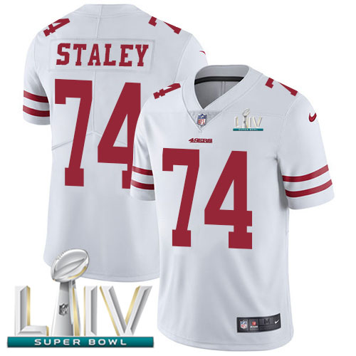 San Francisco 49ers Nike #74 Joe Staley White Super Bowl LIV 2020 Men Stitched NFL Vapor Untouchable Limited Jersey